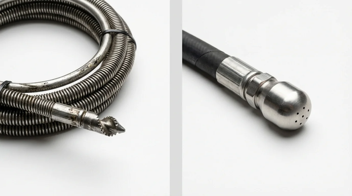 Drain snake cable and hydro jetting nozzle used for drain cleaning in Belleville, KS