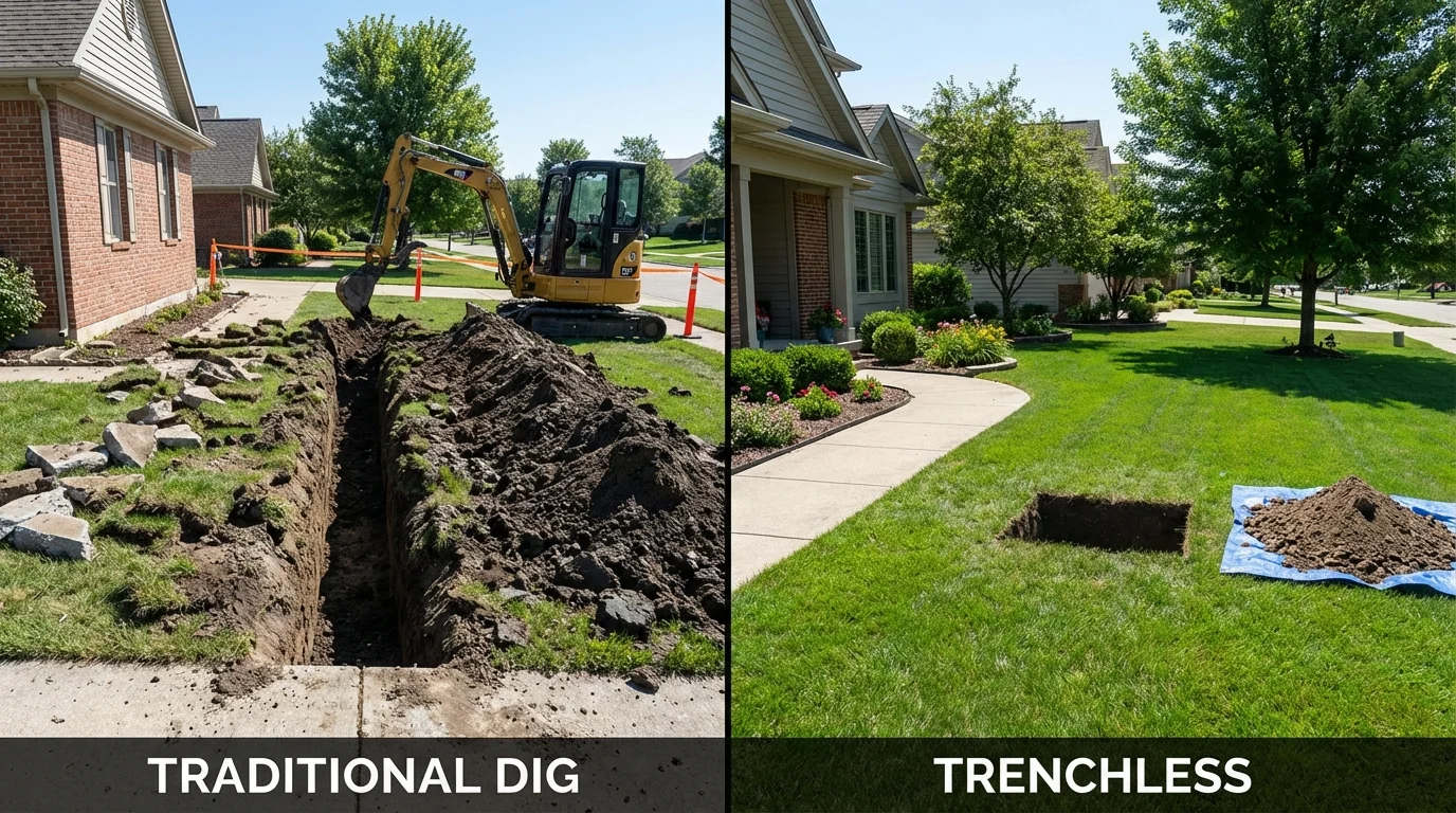 Trenchless sewer repair with minimal yard damage versus traditional excavation in Belleville, KS